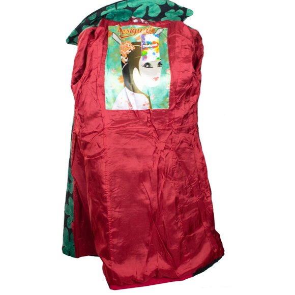 DESIGUAL Embroidered Long Sleeve Patterned Cotton/Wool Blend Coat - Picture 12 of 16